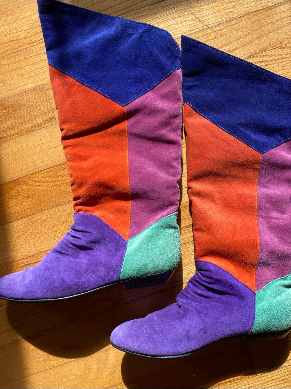 1980’s Passport Colorblock Suede Retro Boots in Purple, Orange & Teal sz 8 1/2